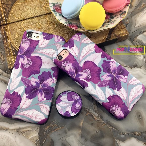 Purple Flower iPhone case with matching grip - Picture 2 of 7